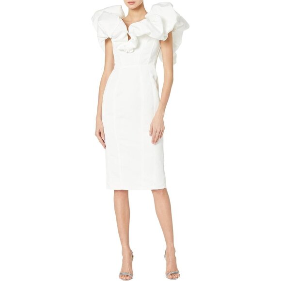 Line & Dot Samara Dress in Off White Small New Womens Ruffle Midi Cocktail Bride - Picture 16 of 16